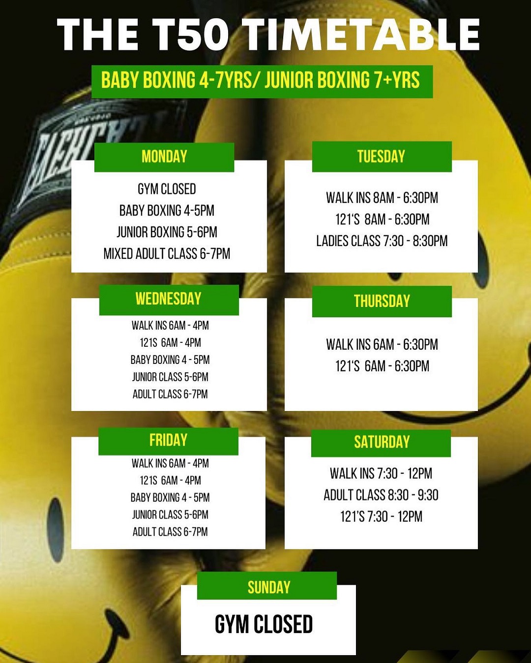 T50 Boxing Timetable